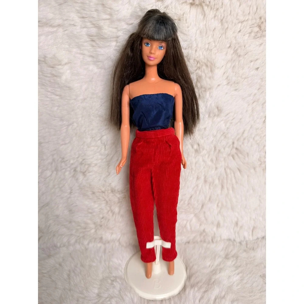 Vintage 1960s Red Corduroy Barbie Clone Pants Metal Snaps Doll Clothes Trousers